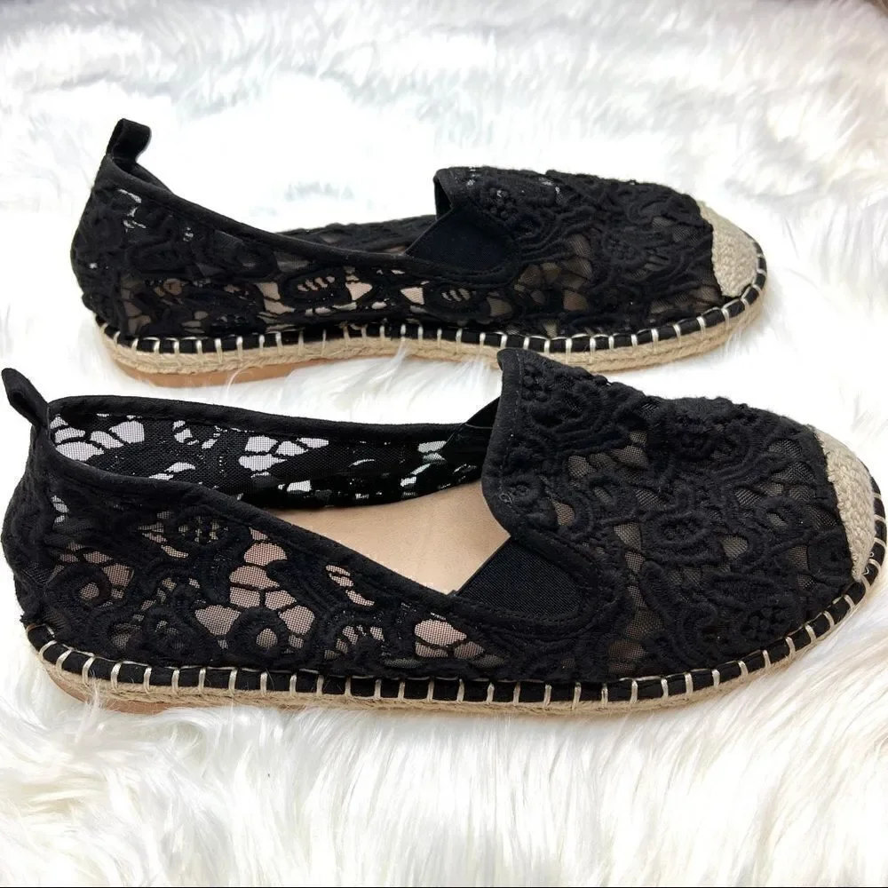 Torrid Black Lace Espadrille Flat 11.5W slip on Wide